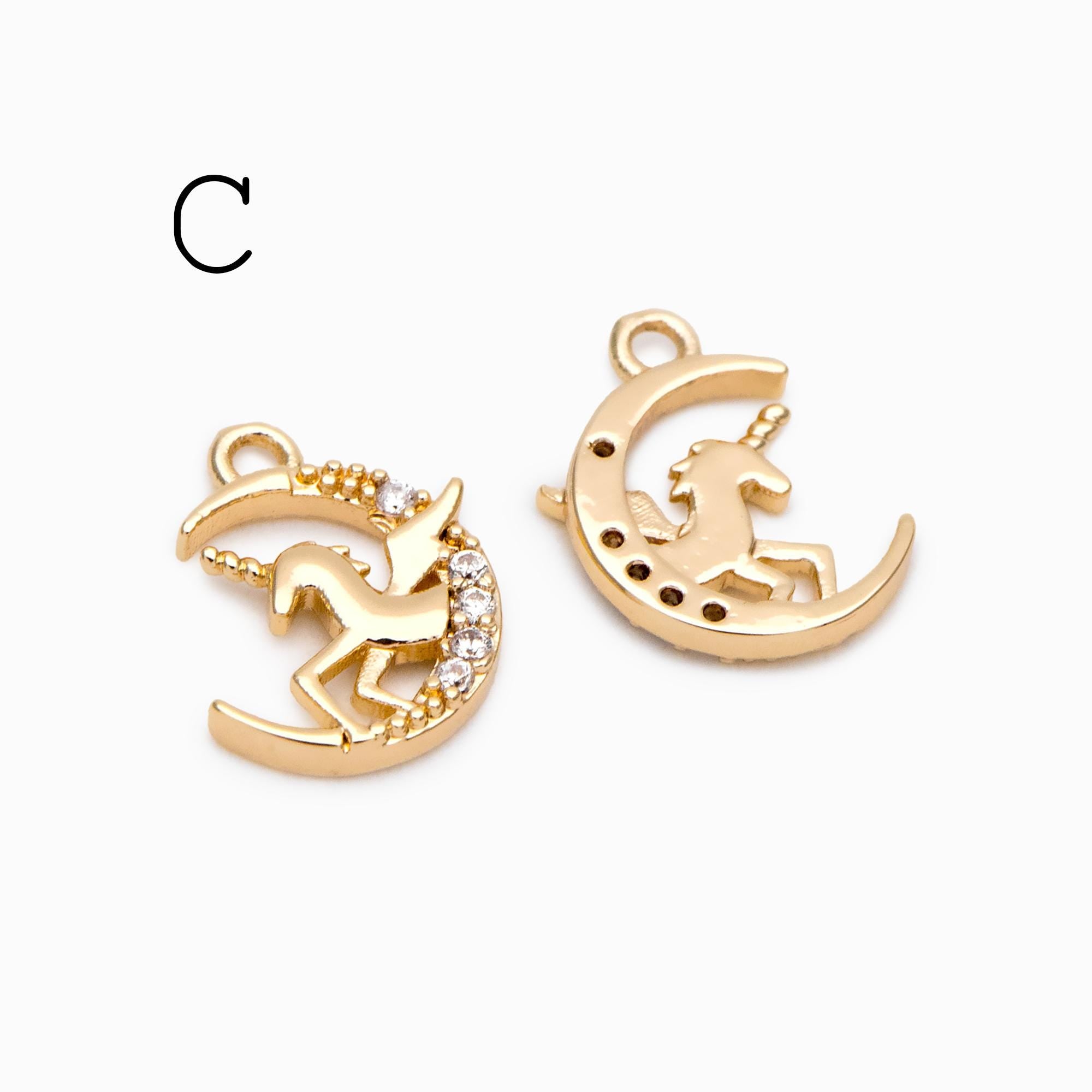 4pcs CZ pave Gold Unicorn Charms, 18k Real Gold plated Brass, Cute Earring Charms (GB-730)